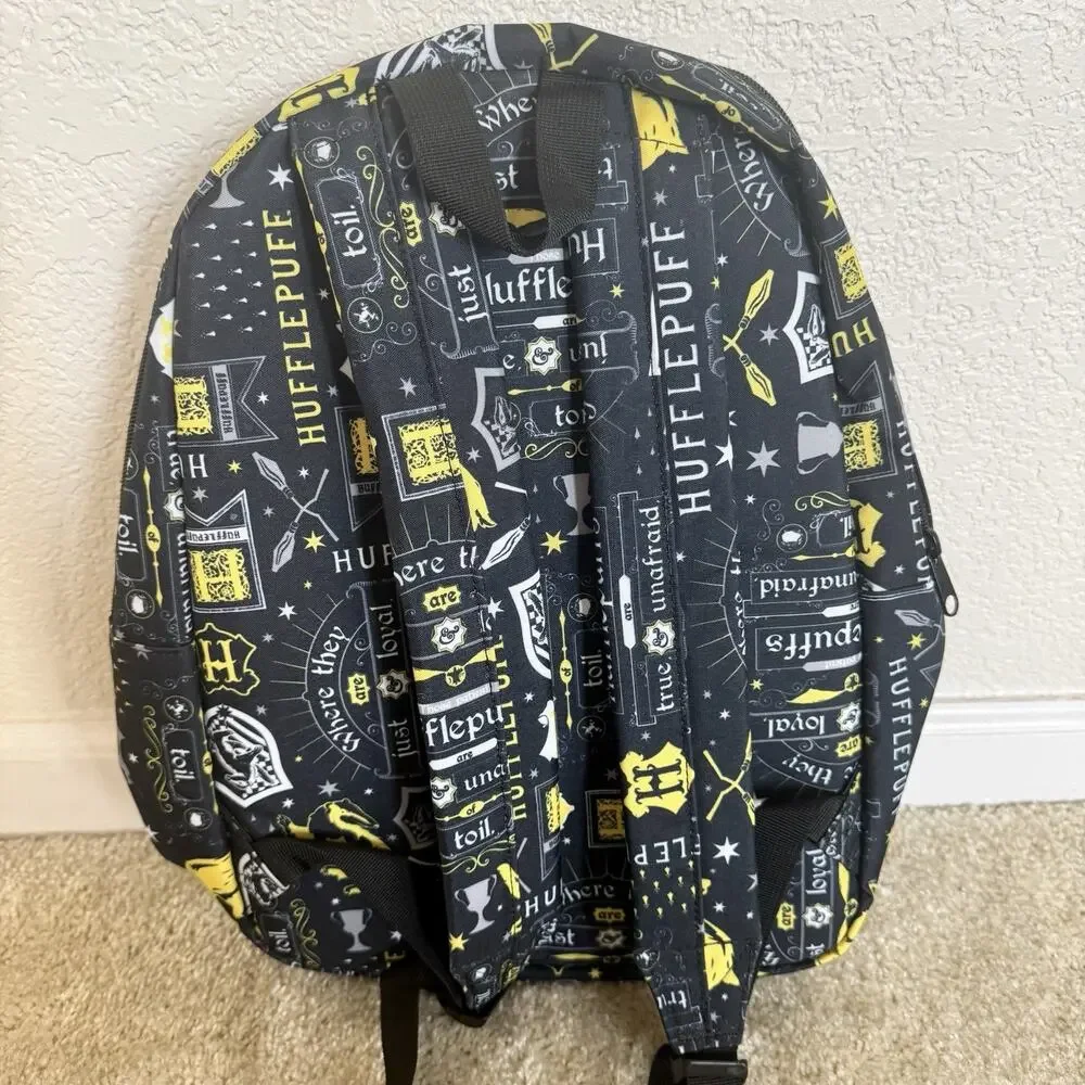Harry Potter Hufflepuff Backpack Black Yellow Hogwarts House Laptop Bag NWOT